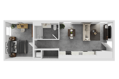 Floor plan for 1 bed, 1 bath, 609 sqft